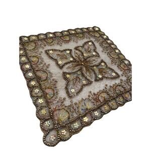 Vintage Beaded Embroidered Textile Panel Zardozi Style India Appliqué Art Decor